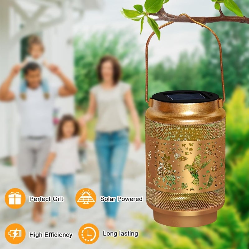 EDOF 2 Pack Hummingbird Solar Lanterns Outdoor Waterproof,Hanging Solar Lights Garden Decor,Christmas Decorations Birthday Gifts for Women Mom Grandma,Metal Hollowed-Out Lanterns for Yard,Patio,Porch - Image 4